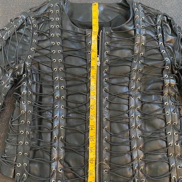 Black leather Biker Jacket with eyelets size Xtra small to small, badass! - Picture 11 of 15